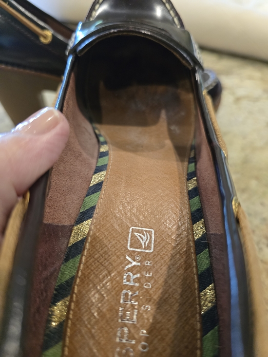 Sperry Dark Brown Leather Chunky-Heel Loafers with Gold Eyelets - Picture 4 of 5